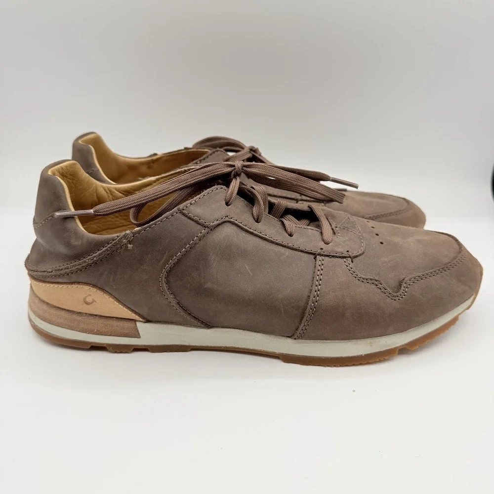 OluKai Mens Huaka'i Li Casual Shoe Size 10.5 Tan Lace Up Convertible‎ Sneaker